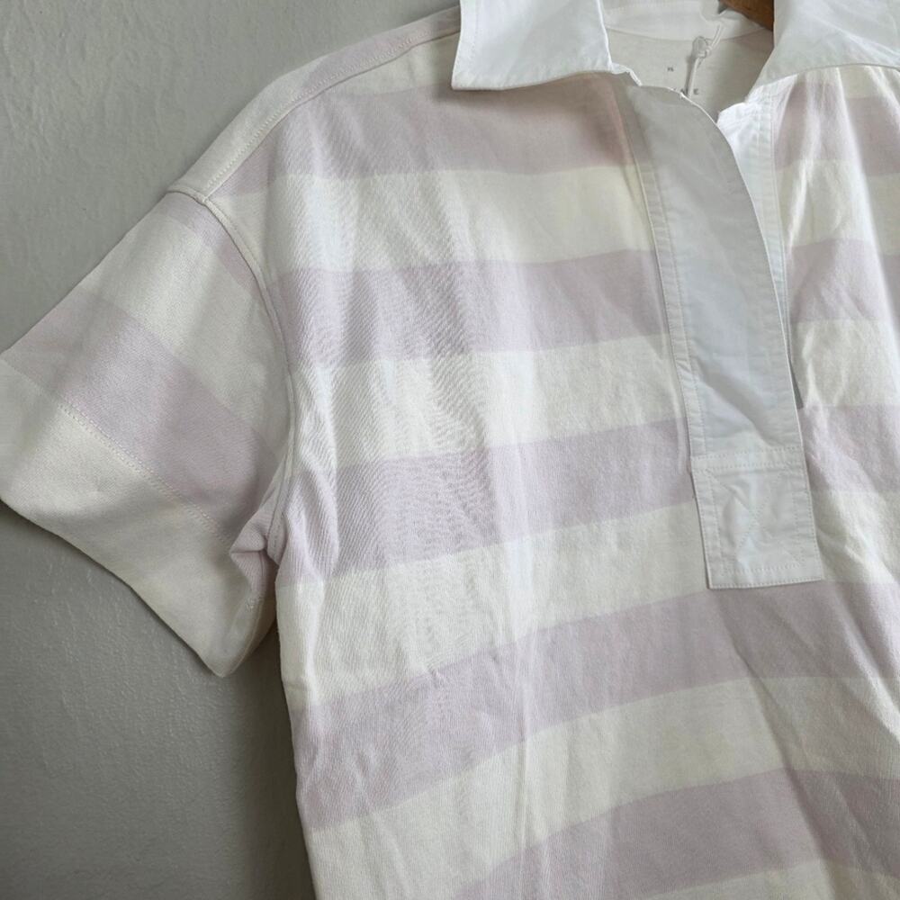 Everlane Orchid Stripe Polo Shirt Size XS Purple White Short Sleeve Cotton NEW - Picture 6 of 11